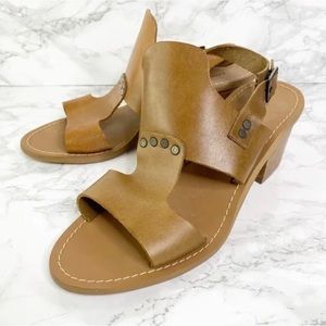 BARBARA BARBIERI  Tan Brown Leather Studded Block Heel Sandals  Size 9!!